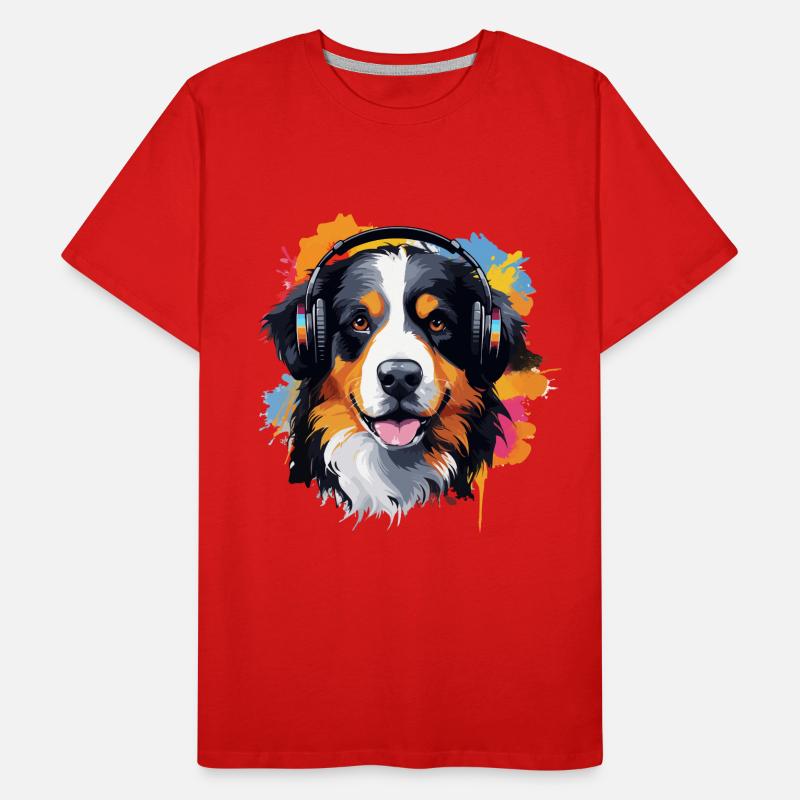 Bunter Berner Sennenhund mit Kopfhörer Männer Premium Bio T-Shirt