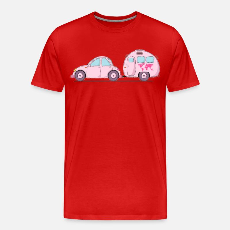 Auto mit Wohnwagen Rosa - Männer Premium Bio T-Shirt - Rot