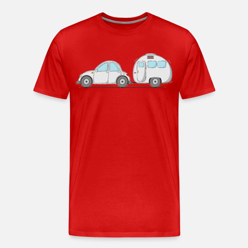 Auto mit Wohnwagen Grau - Männer Premium Bio T-Shirt - Rot