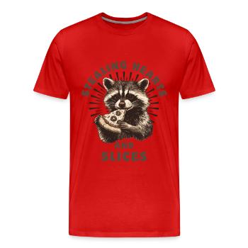 Raton laveur mangeant de la pizza - T-shirt bio Premium Homme - rouge - Devant - Damien (186cm)