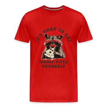 Raton laveur mangeant de la pizza - T-shirt bio Premium Homme - rouge - Devant - Damien (186cm)