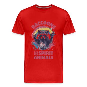 Waschbär Farbkleckse Regenbogen - Männer Premium Bio T-Shirt - Rot - Vorne - Damien (186cm)