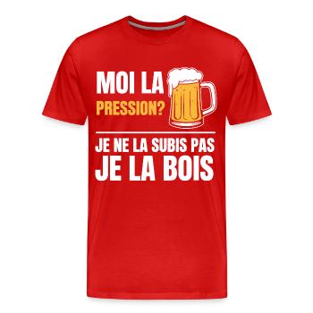 Moi la pression ? Je ne la subis pas, je la bois - T-shirt bio Premium Homme - rouge - Devant - Damien (186cm)