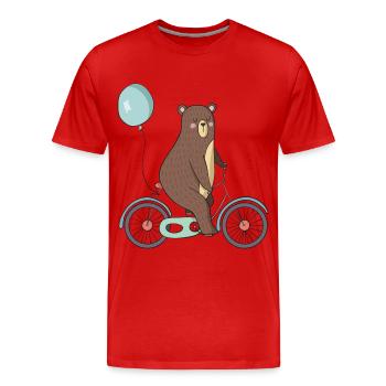 Bear on a bicycle - Men's Premium Organic T-Shirt - red - Front - Damien (186cm)