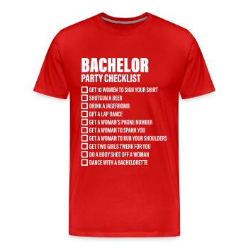 Bachelor Party Checklist - JGA - Men's Premium Organic T-Shirt - red - Front - Damien (186cm)