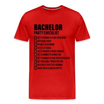 Bachelor Party Checklist - JGA - Men's Premium Organic T-Shirt - red - Front - Damien (186cm)