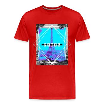 Paris France Ville Skyline Accueil Amour - T-shirt bio Premium Homme - rouge - Devant - Damien (186cm)