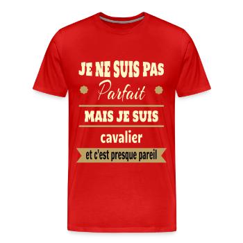 Cadeau pas parfait mais cavalier cheval - T-shirt bio Premium Homme - rouge - Devant - Damien (186cm)