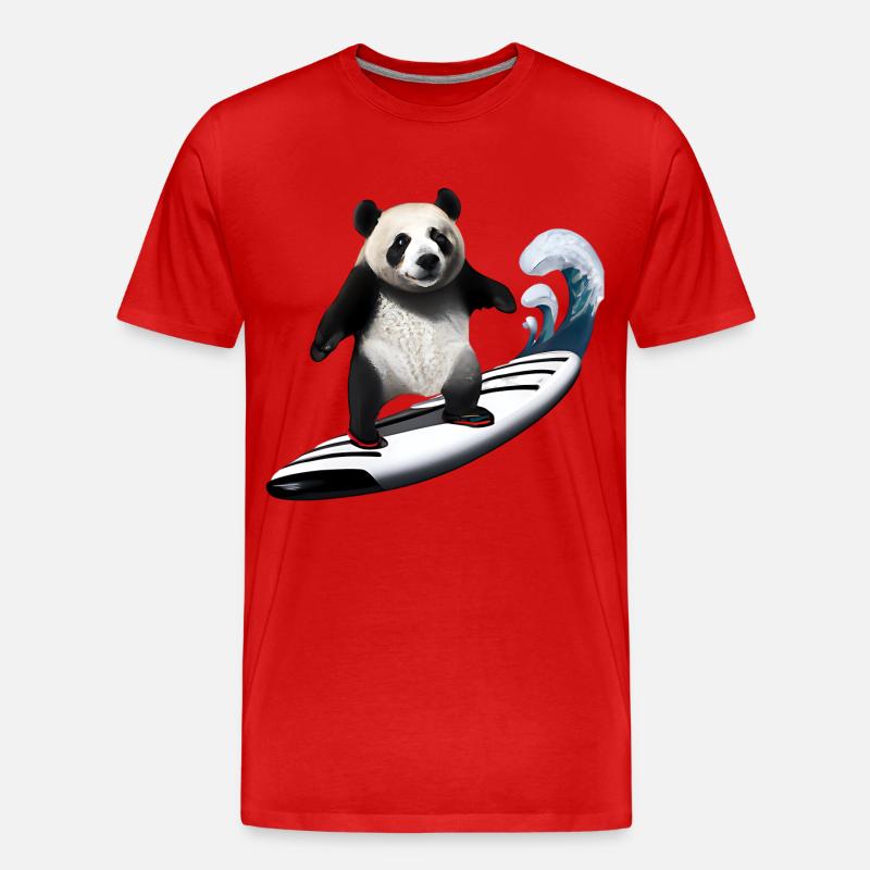 Panda Surfer - Männer Premium Bio T-Shirt - Rot