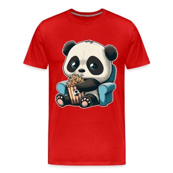 Series Junkie Series Marathon Panda Popcorn Couch - Men's Premium Organic T-Shirt - red - Front - Damien (186cm)