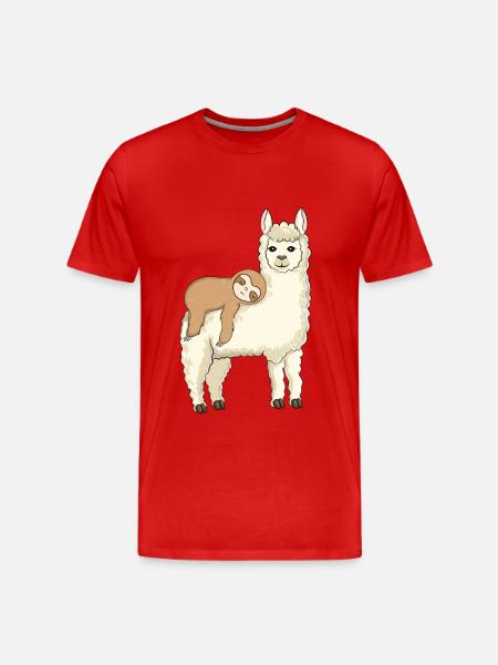 Funny sloth riding llama - Men's Premium Organic T-Shirt - red