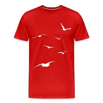 Möwenschwarm - Urlaub am Meer - Strand - Himmel - Männer Premium Bio T-Shirt - Rot - Vorne - Damien (186cm)