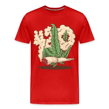 420 hemp hand holding a cannabis joint cartoon - Men's Premium Organic T-Shirt - red - Front - Damien (186cm)