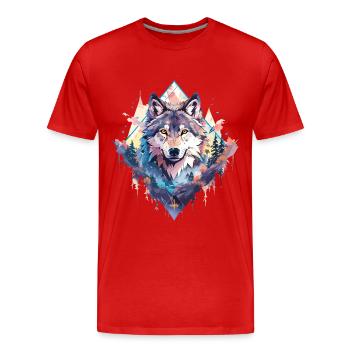 Wolf Wolfskopf Natur Wildnis Abenteuer Wald Kunst - Männer Premium Bio T-Shirt - Rot - Vorne - Damien (186cm)