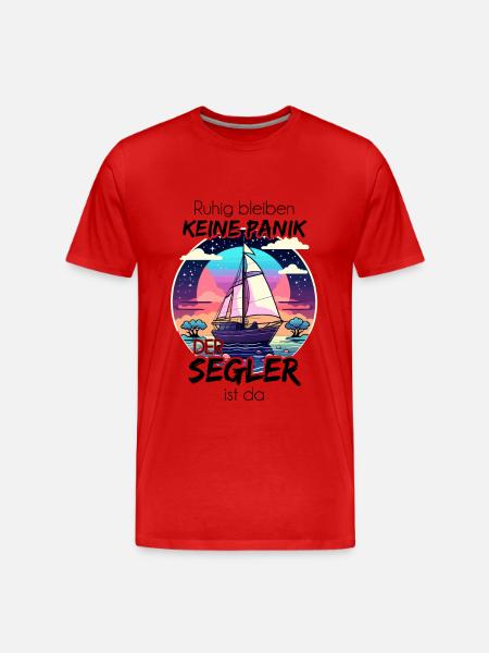 Gå ikke i panik - sømanden er her - sejlbåd - Herre Premium T-shirt økologisk - rød