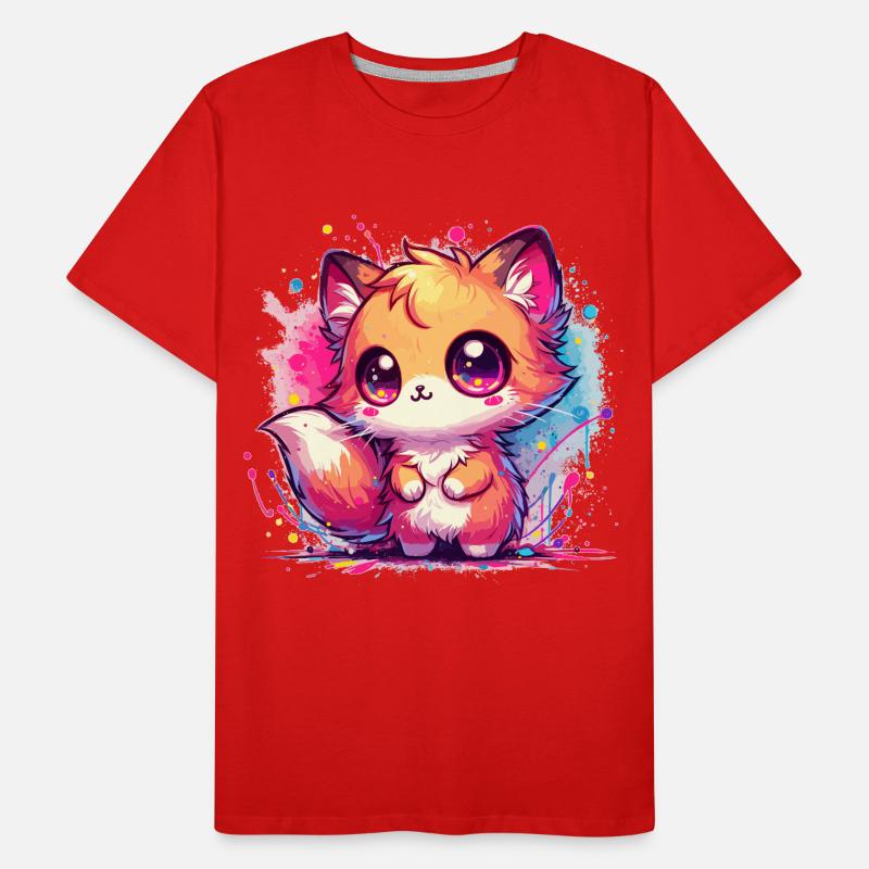 Mignon Chibi Fox aquarelle éclaboussure T-shirt bio Premium Homme
