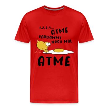 Küken, Spiegelei, Wiederbelebung - Atme! Cartoon - Männer Premium Bio T-Shirt - Rot - Vorne - Damien (186cm)