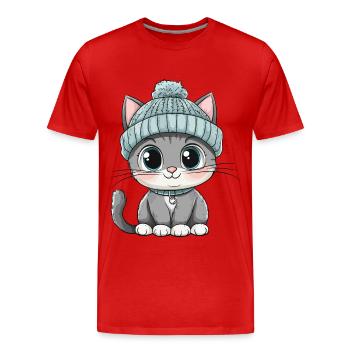 Katze Süß Niedlich Baby Kinder Tier Cartoon - Männer Premium Bio T-Shirt - Rot - Vorne - Damien (186cm)