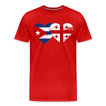 Kuba Georgien Flagge Herz used - Männer Premium Bio T-Shirt - Rot - Vorne - Damien (186cm)