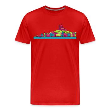Marseille City Skyline Basilica Modern Line Art - Men's Premium Organic T-Shirt - red - Front - Damien (186cm)