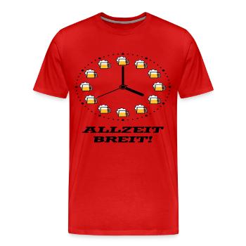 Allzeit Breit! (Bier / Uhr / Besoffen / Betrunken) - Männer Premium Bio T-Shirt - Rot - Vorne - Damien (186cm)