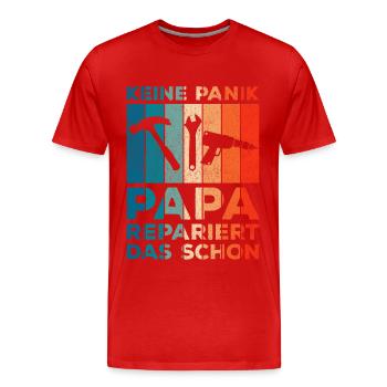 Keine Panik Papa repariert das schon Retro - Männer Premium Bio T-Shirt - Rot - Vorne - Damien (186cm)