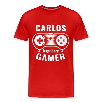CARLOS Legendary Gamer Personalized Name Gift - Men's Premium Organic T-Shirt - red - Front - Damien (186cm)