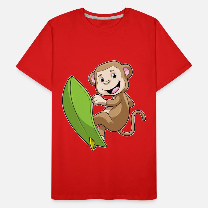 Affe als Surfer mit Surfbrett Männer Premium Bio T-Shirt