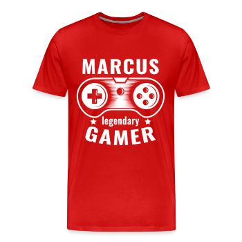 MARCUS Legendary Gamer Personalized Name Gift - Men's Premium Organic T-Shirt - red - Front - Damien (186cm)