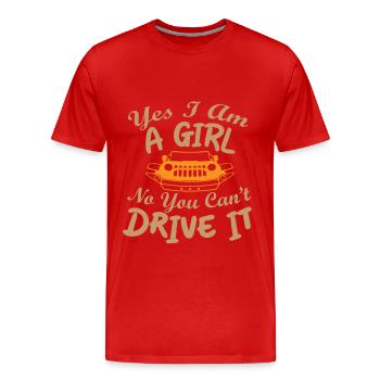 Frau mit Geländewagen - Männer Premium Bio T-Shirt - Rot - Vorne - Damien (186cm)
