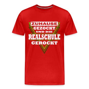 Gezockt und Realschule gerockt - Schulabschluss - Männer Premium Bio T-Shirt - Rot - Vorne - Damien (186cm)