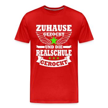 Gezockt und Realschule gerockt - Schulabschluss - Männer Premium Bio T-Shirt - Rot - Vorne - Damien (186cm)