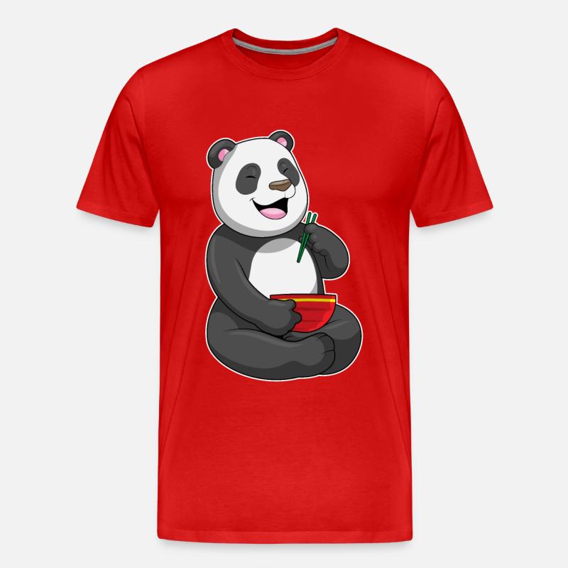 Panda mit Schüssel Ramen - Männer Premium Bio T-Shirt - Rot