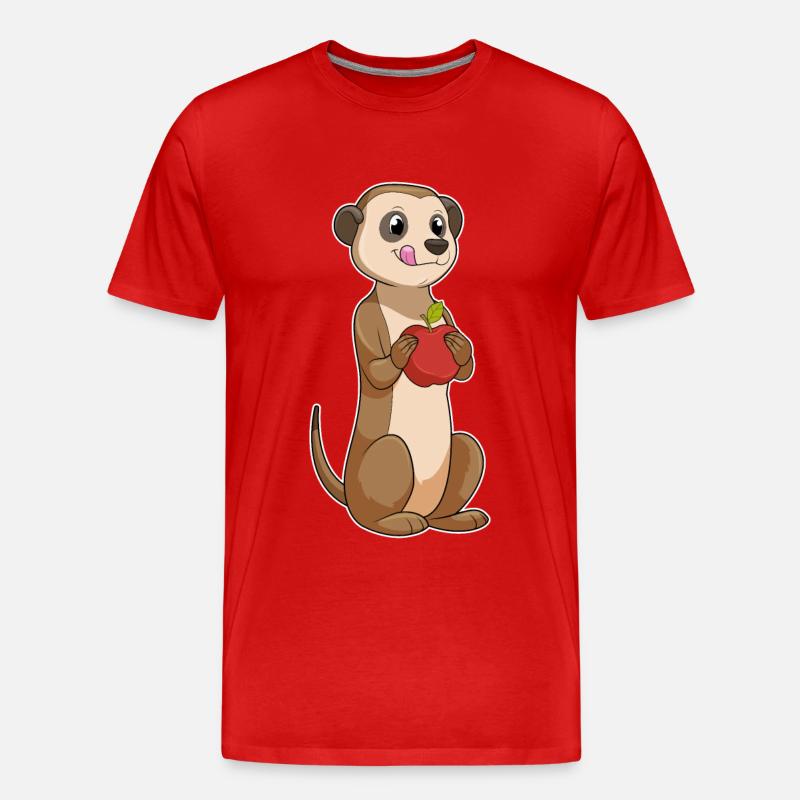 Erdmännchen mit Apfel - Männer Premium Bio T-Shirt - Rot