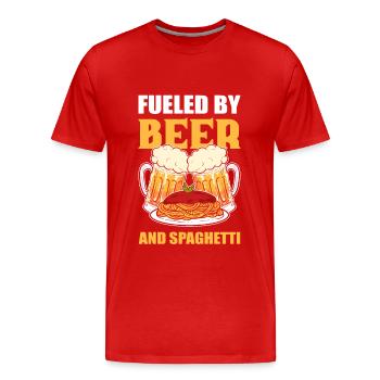 Fueled By Beer and Spaghetti - Men's Premium Organic T-Shirt - red - Front - Damien (186cm)