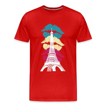 Eiffel Tower Kiss Paris France French - Men's Premium Organic T-Shirt - red - Front - Damien (186cm)
