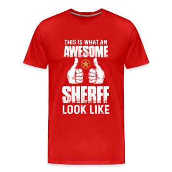 Shérif génial avec l’étoile du shérif au travail - T-shirt bio Premium Homme - rouge - Devant - Damien (186cm)