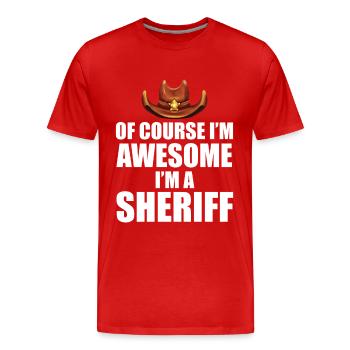 Shérif avec chapeau l’étoile du shérif et le revolver - T-shirt bio Premium Homme - rouge - Devant - Damien (186cm)