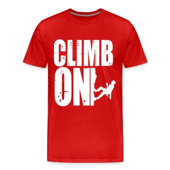 Escalade de bloc sur les alpinistes - T-shirt bio Premium Homme - rouge - Devant - Damien (186cm)