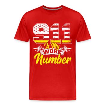 Is My Work Number Police Dispatcher Thin Yellow - Men's Premium Organic T-Shirt - red - Front - Damien (186cm)