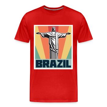 Brazil Retro Cristo Redentor Christ the Redeemer Statue Rio - Men's Premium Organic T-Shirt - red - Front - Damien (186cm)