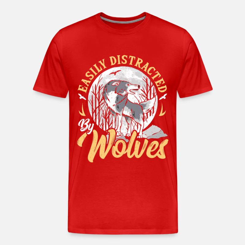 Easily Distracted By Wolves Wolf - Männer Premium Bio T-Shirt - Rot