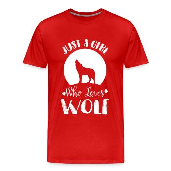 Mädchen liebt Wölfe Vollmond Wolf Rudel - Männer Premium Bio T-Shirt - Rot - Vorne - Damien (186cm)