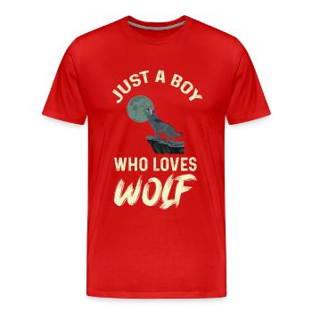 Junge liebt Wölfe Vollmond Wolf Rudel - Männer Premium Bio T-Shirt - Rot - Vorne - Damien (186cm)