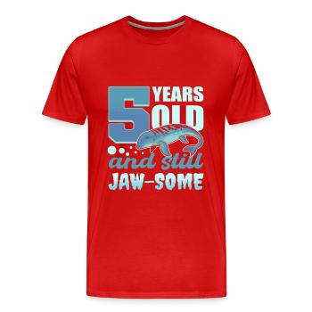5 Years Old & Still Jaw-Some Mosasaurus Birthday - Men's Premium Organic T-Shirt - red - Front - Damien (186cm)