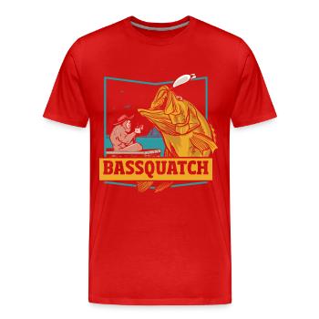 Perche Bigfoot Pêche Pêcheur Singe Homme Canne à pêche - T-shirt bio Premium Homme - rouge - Devant - Damien (186cm)