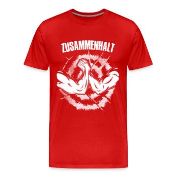 zusammenhalt in Weiss mit Bizeps - Männer Premium Bio T-Shirt - Rot - Vorne - Damien (186cm)
