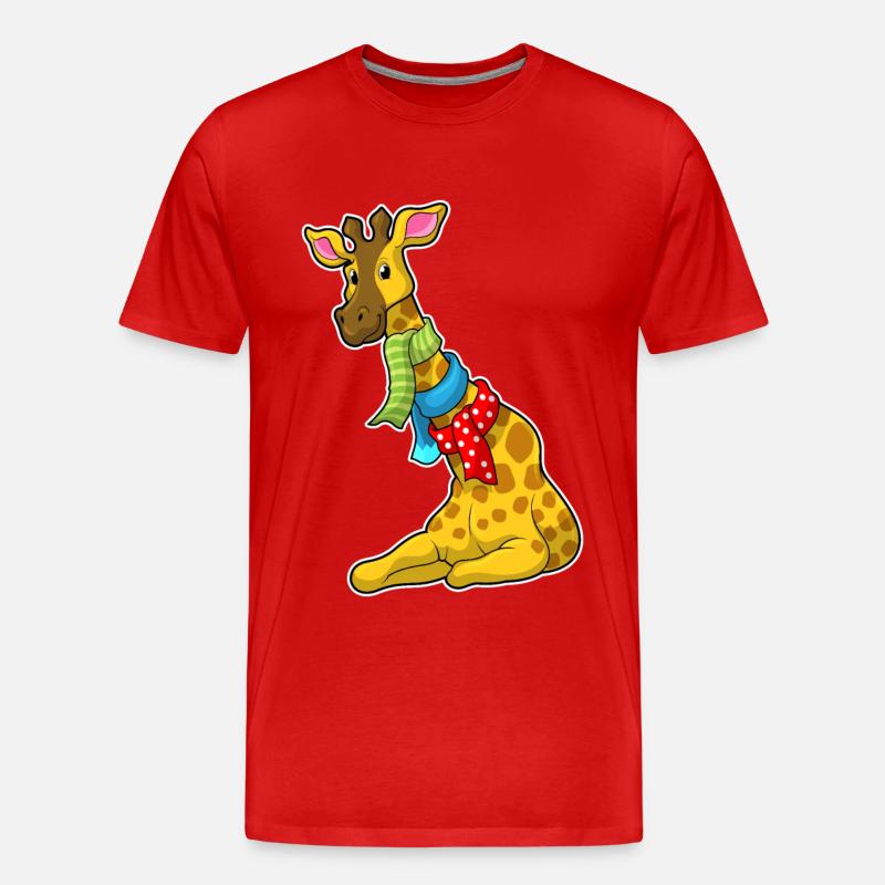 Giraffe mit Schal - Männer Premium Bio T-Shirt - Rot