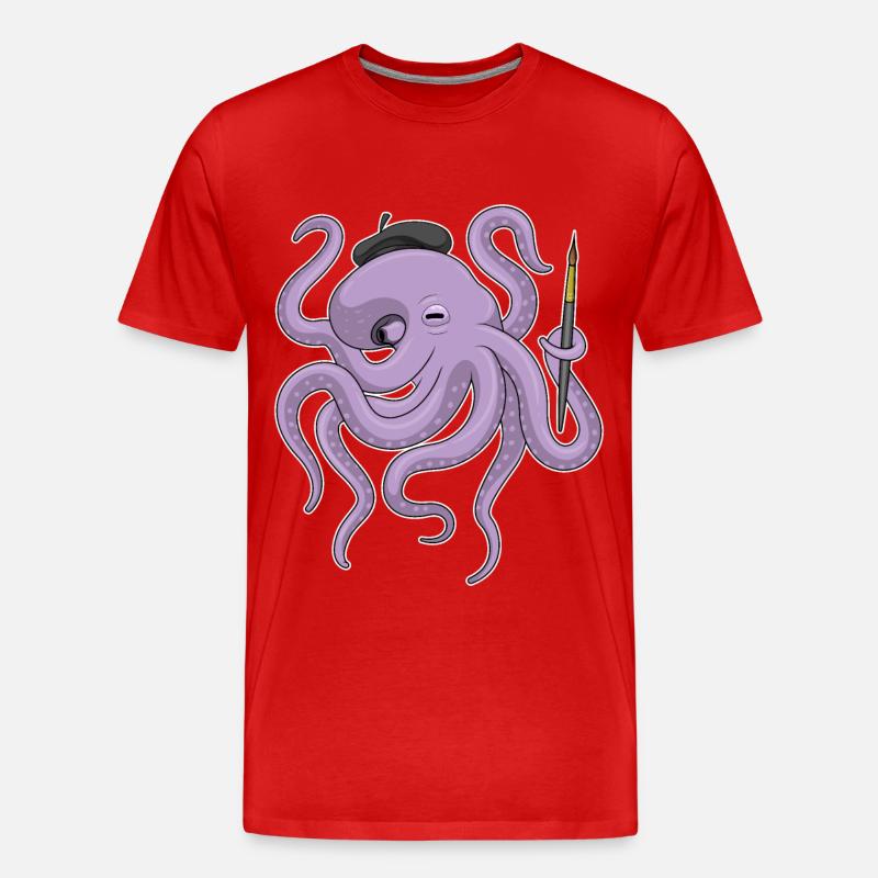 Krake Maler Pinsel - Männer Premium Bio T-Shirt - Rot
