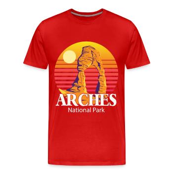 Parc national des Arches dans l’Utah avec les montagnes Canyons - T-shirt bio Premium Homme - rouge - Devant - Damien (186cm)